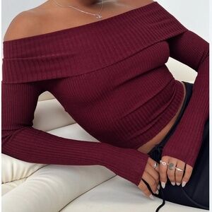off the shoulder maroon top